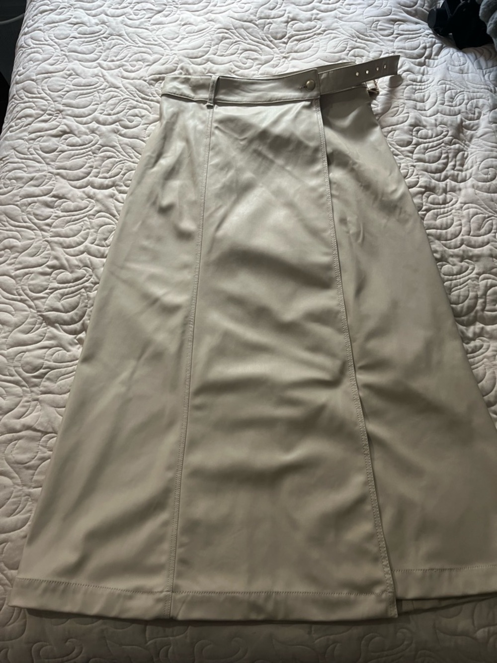 Zara Faux Leather A-Line Midi Skirt with Belt Size Small
